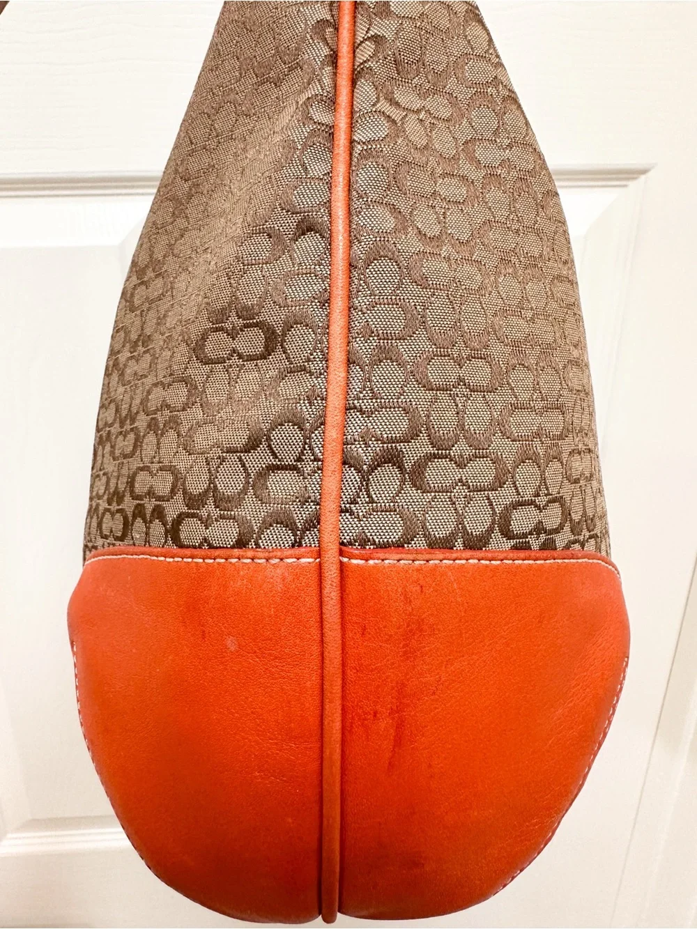 Coach Ergo Large Crescent Hobo Bag Brown Monogram Canvas Orange‎ Leather